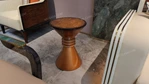 Amber Burl Wood Round Side Table with Tapered Pedestal Base